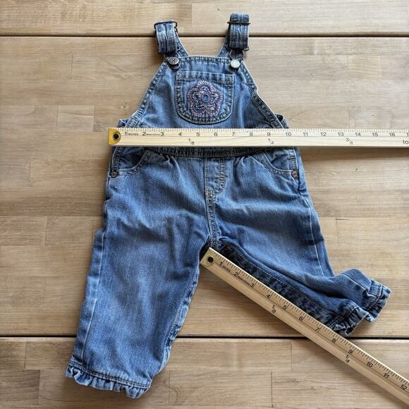 OshKosh B'gosh Overalls Vestbak Sz 9 M Girls Bib Floral Flower Blue Embroidered - Picture 4 of 9